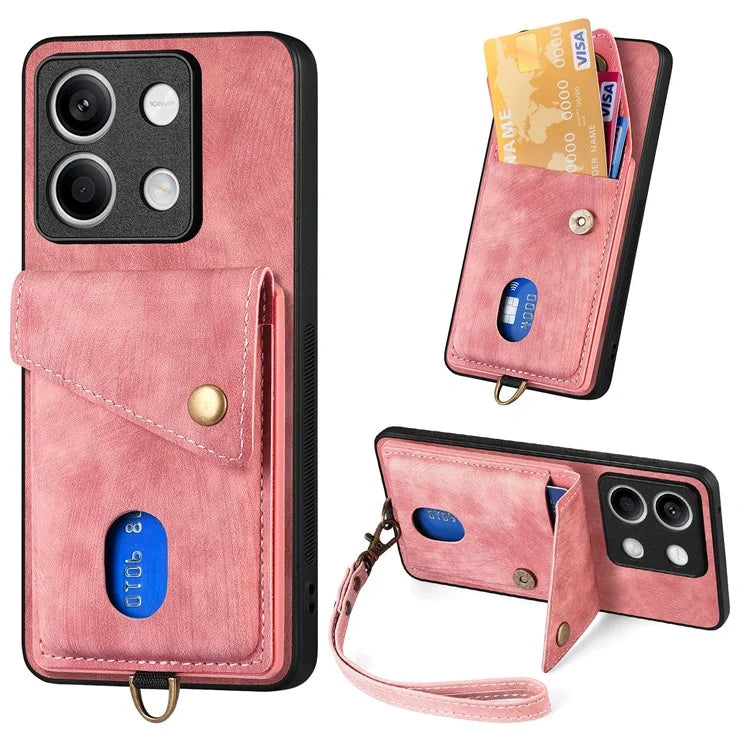 D1 For Xiaomi Redmi Note 13 4G Kickstand Case PU+TPU Phone Cover with Card Slot