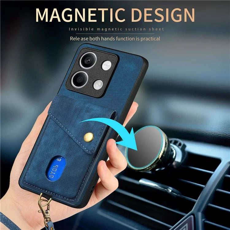 D1 For Xiaomi Redmi Note 13 4G Kickstand Case PU+TPU Phone Cover with Card Slot