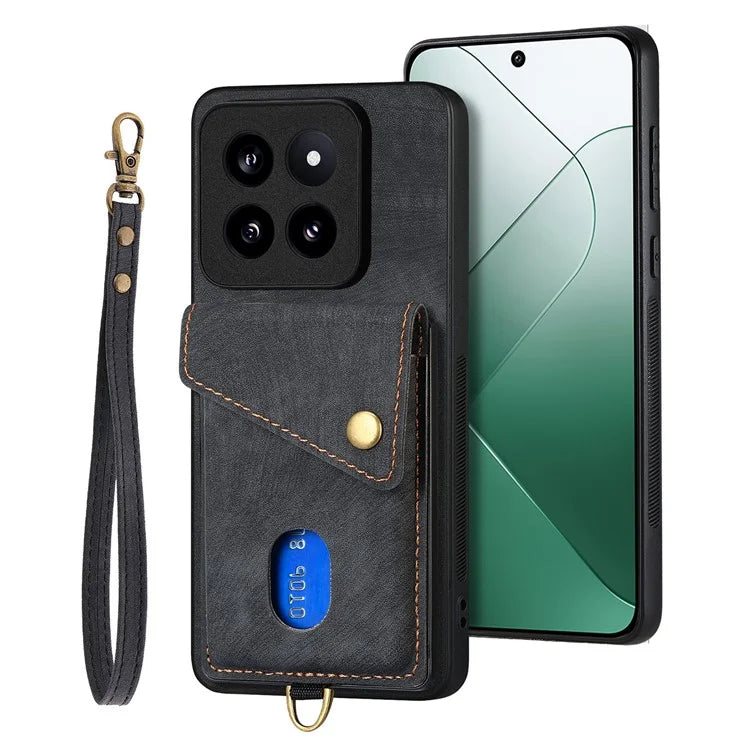 D1 For Xiaomi 14 Pro Shockproof Case PU+TPU Kickstand Phone Cover