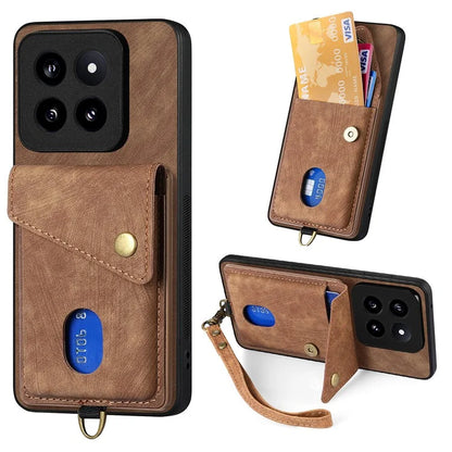 D1 For Xiaomi 14 Pro Shockproof Case PU+TPU Kickstand Phone Cover