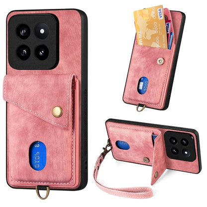D1 For Xiaomi 14 Pro Shockproof Case PU+TPU Kickstand Phone Cover