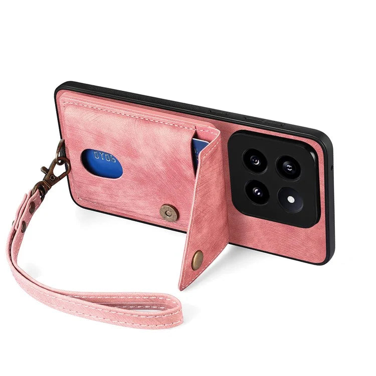 D1 For Xiaomi 14 Pro Shockproof Case PU+TPU Kickstand Phone Cover