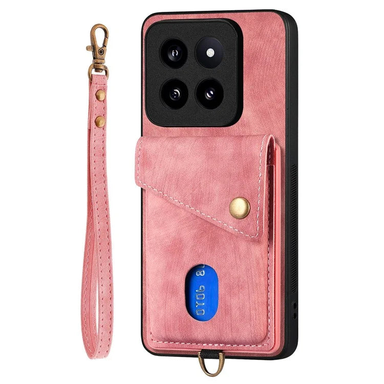 D1 For Xiaomi 14 Pro Shockproof Case PU+TPU Kickstand Phone Cover