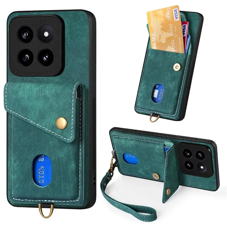 D1 For Xiaomi 14 Pro Shockproof Case PU+TPU Kickstand Phone Cover