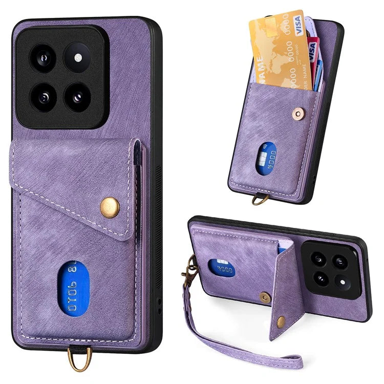 D1 For Xiaomi 14 Pro Shockproof Case PU+TPU Kickstand Phone Cover