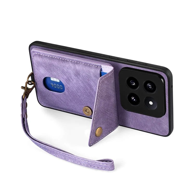 D1 For Xiaomi 14 Pro Shockproof Case PU+TPU Kickstand Phone Cover
