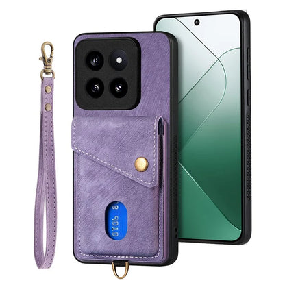 D1 For Xiaomi 14 Pro Shockproof Case PU+TPU Kickstand Phone Cover