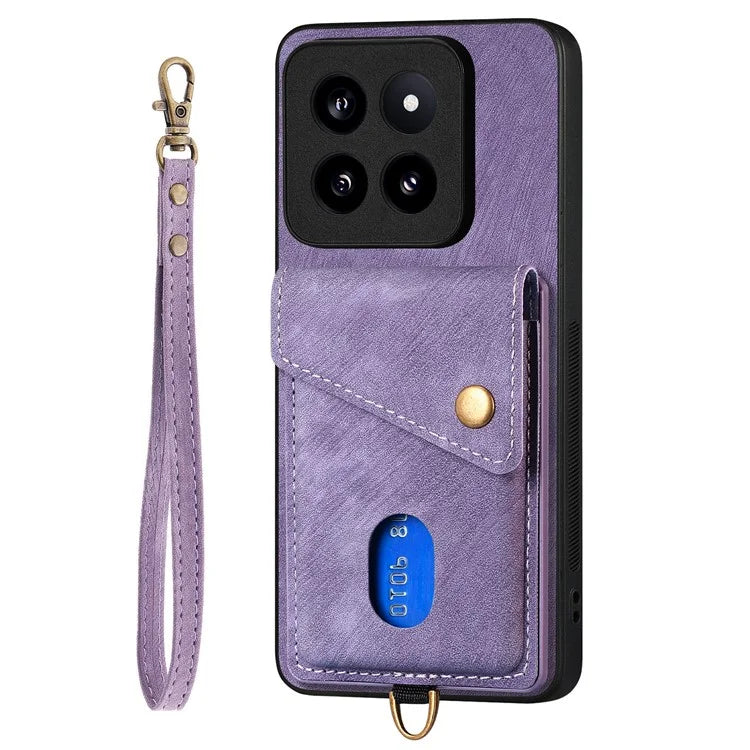 D1 For Xiaomi 14 Pro Shockproof Case PU+TPU Kickstand Phone Cover