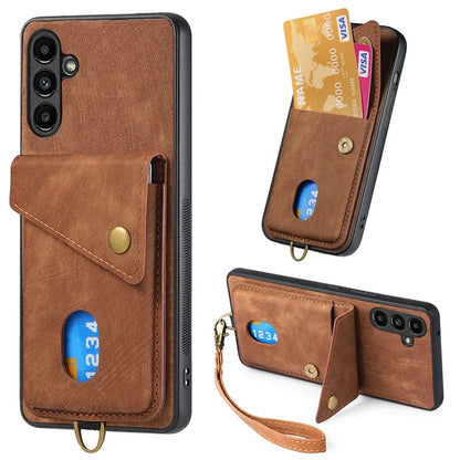 D1 For Samsung Galaxy A15 4G / A15 5G Card Slot Case PU+TPU Kickstand Phone Cover
