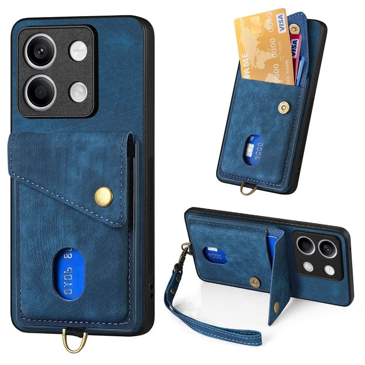 D1 For Xiaomi Redmi Note 13 5G Case PU+TPU Card Slot Phone Cover with Kickstand