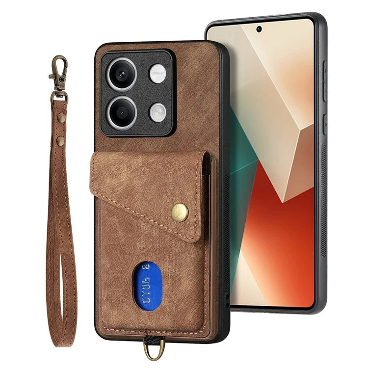 D1 For Xiaomi Redmi Note 13 5G Case PU+TPU Card Slot Phone Cover with Kickstand
