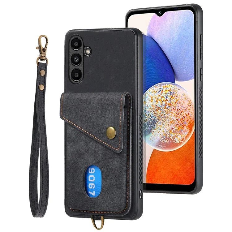 D1 For Samsung Galaxy A14 5G / A14 4G Kickstand Case PU+TPU Shockproof Phone Cover