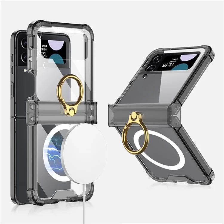 For Samsung Galaxy Z Flip4 5G Magnetic Case Ring Kickstand TPU Phone Cover with Hinge Protection Black