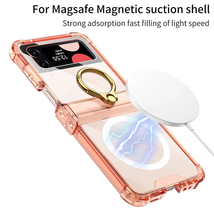 For Samsung Galaxy Z Flip4 5G Magnetic Case Ring Kickstand TPU Phone Cover with Hinge Protection Black