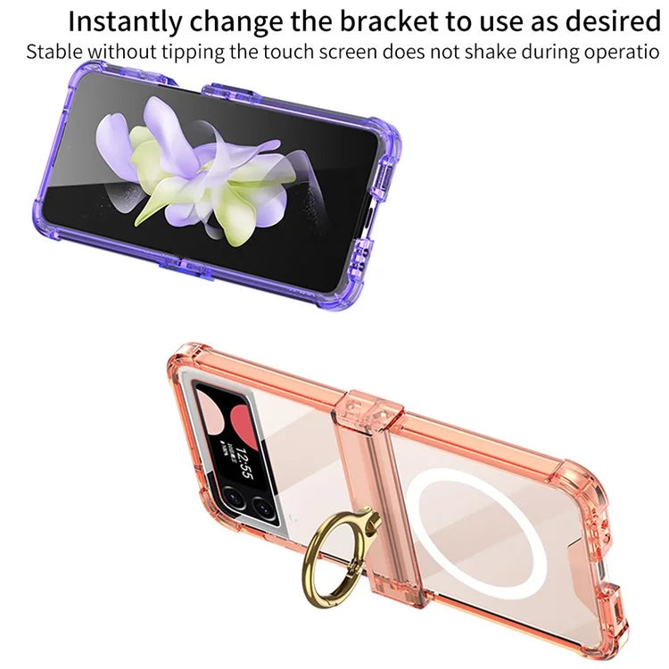For Samsung Galaxy Z Flip4 5G Magnetic Case Ring Kickstand TPU Phone Cover with Hinge Protection Black