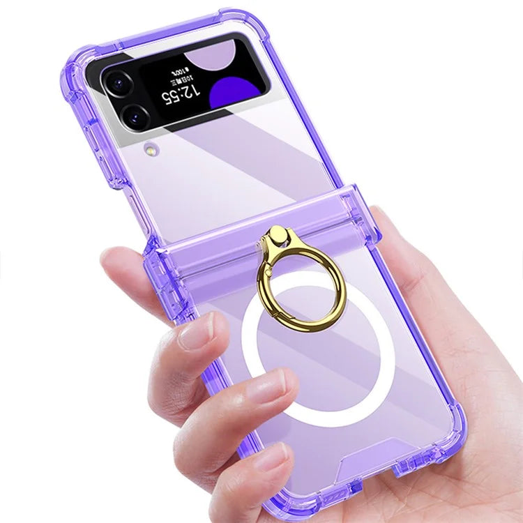 For Samsung Galaxy Z Flip4 5G Magnetic Case Ring Kickstand TPU Phone Cover with Hinge Protection Black