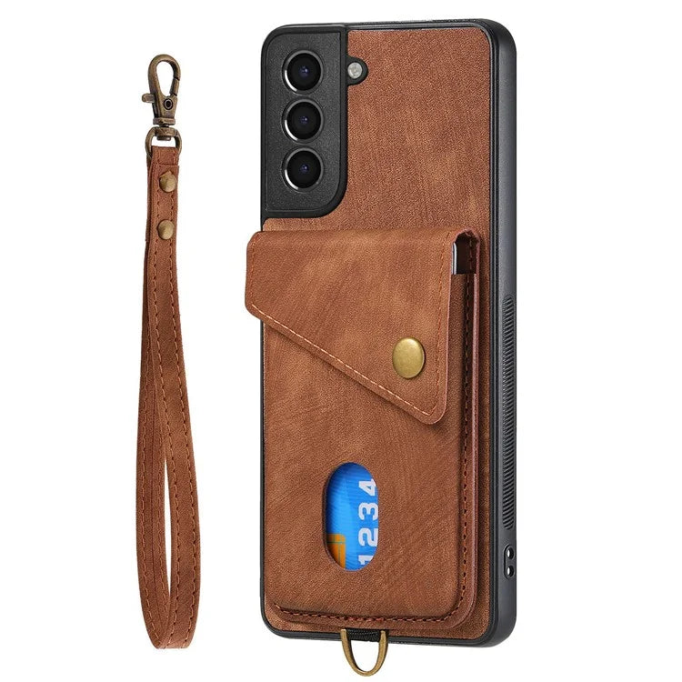 D1 For Samsung Galaxy S22+ 5G Phone Case Retro Leather Coated TPU Cover with Card Holder
