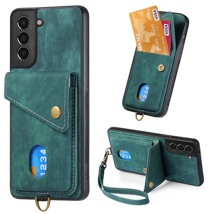 D1 For Samsung Galaxy S22+ 5G Phone Case Retro Leather Coated TPU Cover with Card Holder