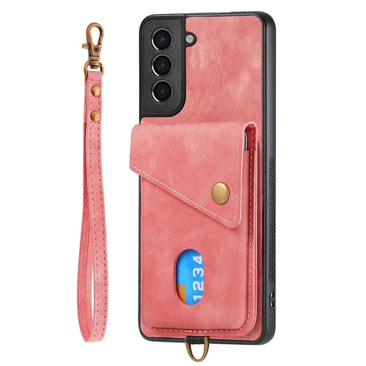 D1 For Samsung Galaxy S22+ 5G Phone Case Retro Leather Coated TPU Cover with Card Holder