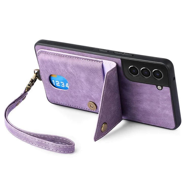 D1 For Samsung Galaxy S22+ 5G Phone Case Retro Leather Coated TPU Cover with Card Holder