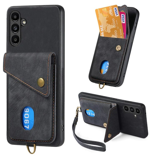 D1 For Samsung Galaxy A25 5G (Global) (161.0 x 76.5 x 8.3mm) Case Card Holder Leather+TPU Phone Cover