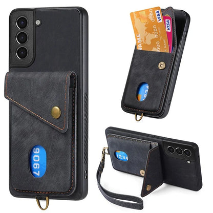 D1 For Samsung Galaxy S21 FE 5G Case Retro PU Leather Coated TPU Cover with Card Holder Kickstand