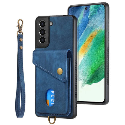 D1 For Samsung Galaxy S21 FE 5G Case Retro PU Leather Coated TPU Cover with Card Holder Kickstand