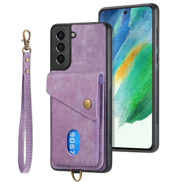 D1 For Samsung Galaxy S21 FE 5G Case Retro PU Leather Coated TPU Cover with Card Holder Kickstand