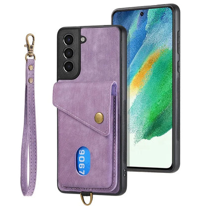 D1 For Samsung Galaxy S21 FE 5G Case Retro PU Leather Coated TPU Cover with Card Holder Kickstand