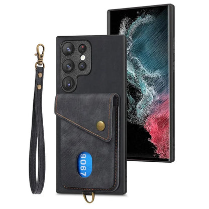 D1 For Samsung Galaxy S22 Ultra 5G Case Kickstand Card Slot Leather+TPU Retro Phone Cover