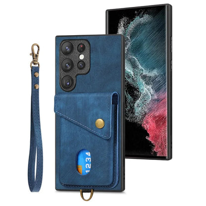D1 For Samsung Galaxy S22 Ultra 5G Case Kickstand Card Slot Leather+TPU Retro Phone Cover