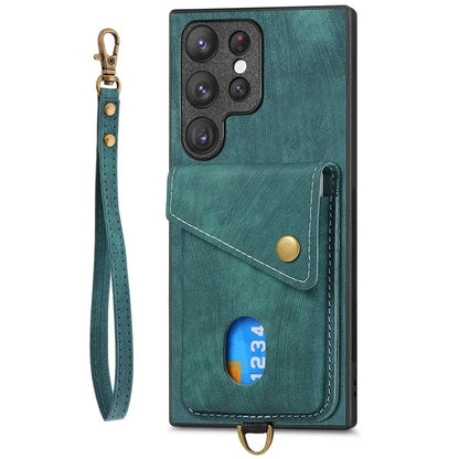 D1 For Samsung Galaxy S22 Ultra 5G Case Kickstand Card Slot Leather+TPU Retro Phone Cover