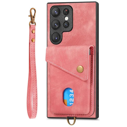 D1 For Samsung Galaxy S22 Ultra 5G Case Kickstand Card Slot Leather+TPU Retro Phone Cover