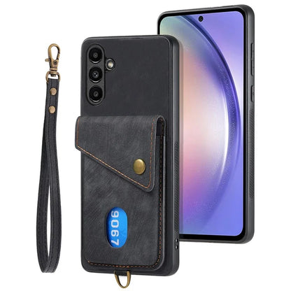 D1 For Samsung Galaxy A54 5G Phone Case Card Holder Retro Leather Coated TPU Back Cover
