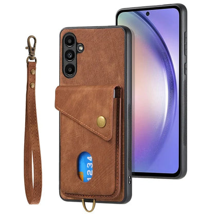 D1 For Samsung Galaxy A54 5G Phone Case Card Holder Retro Leather Coated TPU Back Cover