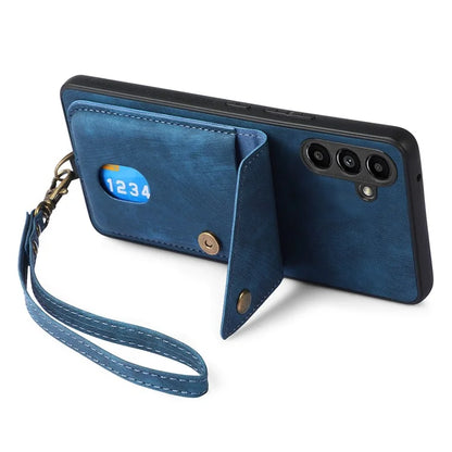 D1 For Samsung Galaxy M14 4G Case Leather Coated TPU Phone Card Bag Kickstand