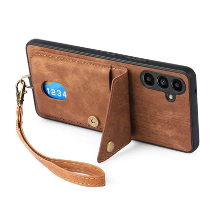 D1 For Samsung Galaxy M14 4G Case Leather Coated TPU Phone Card Bag Kickstand