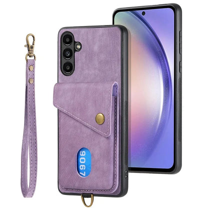 D1 For Samsung Galaxy M14 4G Case Leather Coated TPU Phone Card Bag Kickstand