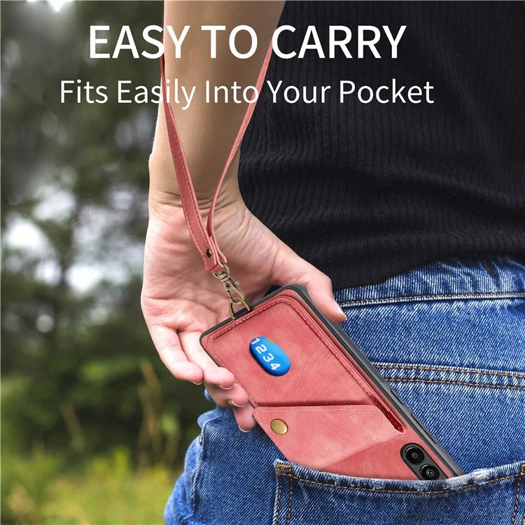 D1 For Samsung Galaxy M14 4G Case Leather Coated TPU Phone Card Bag Kickstand