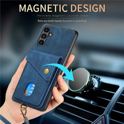 D1 For Samsung Galaxy M14 4G Case Leather Coated TPU Phone Card Bag Kickstand