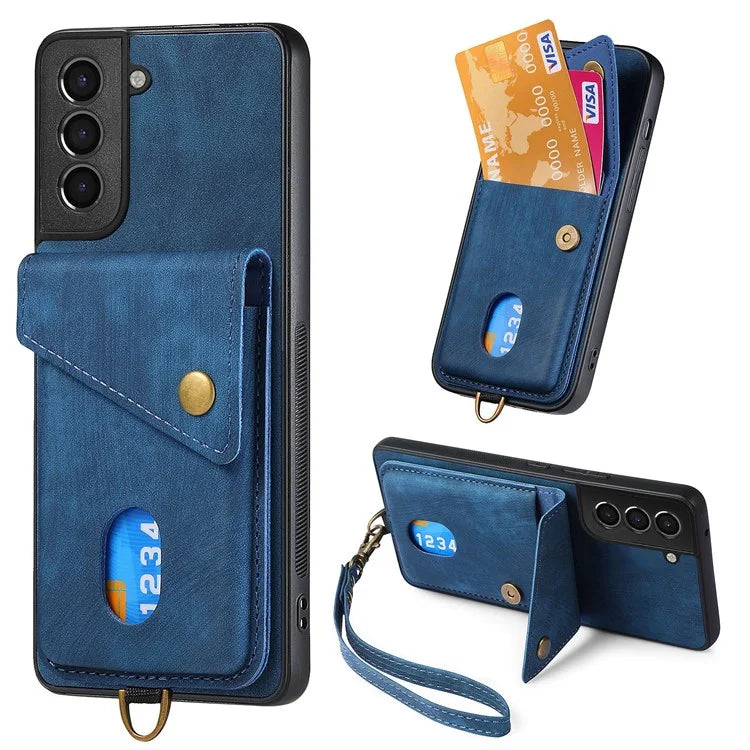 D1 For Samsung Galaxy S21 5G / 4G Case Kickstand Leather+TPU Phone Cover with Card Slot