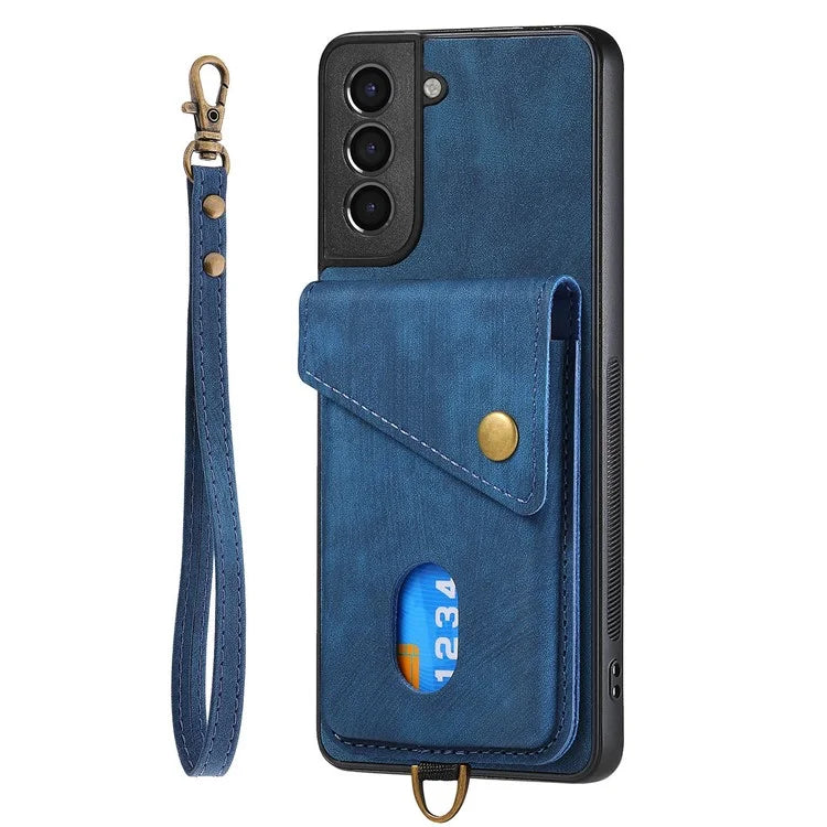 D1 For Samsung Galaxy S21 5G / 4G Case Kickstand Leather+TPU Phone Cover with Card Slot
