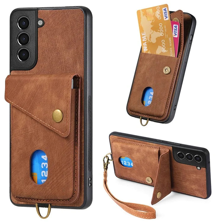 D1 For Samsung Galaxy S21 5G / 4G Case Kickstand Leather+TPU Phone Cover with Card Slot