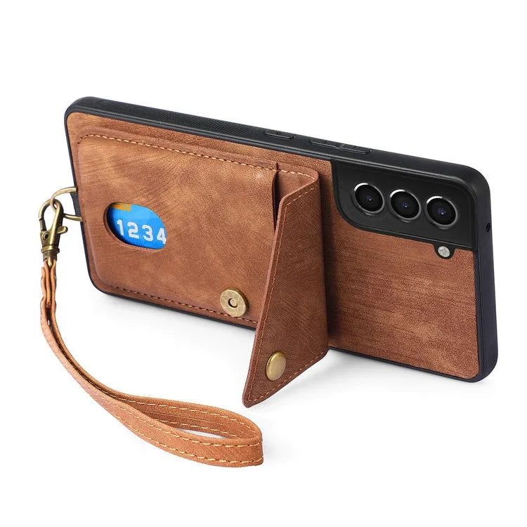 D1 For Samsung Galaxy S21 5G / 4G Case Kickstand Leather+TPU Phone Cover with Card Slot