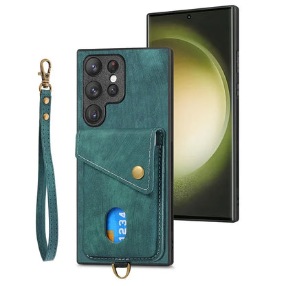 D1 For Samsung Galaxy S23 Ultra Phone Card Case Leather Coated TPU Kickstand Cover