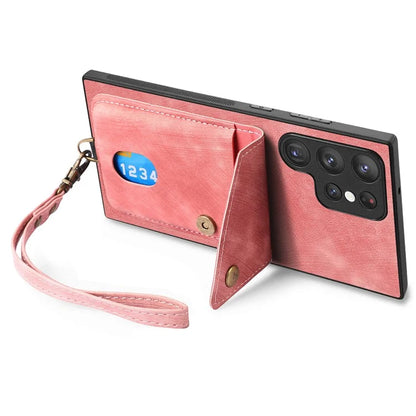 D1 For Samsung Galaxy S23 Ultra Phone Card Case Leather Coated TPU Kickstand Cover