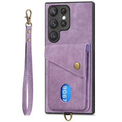 D1 For Samsung Galaxy S23 Ultra Phone Card Case Leather Coated TPU Kickstand Cover