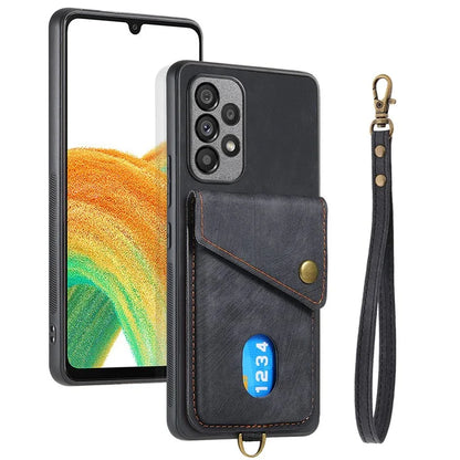 D1 For Samsung Galaxy A53 5G Case with Hand Strap Card Holder Leather+TPU Phone Cover