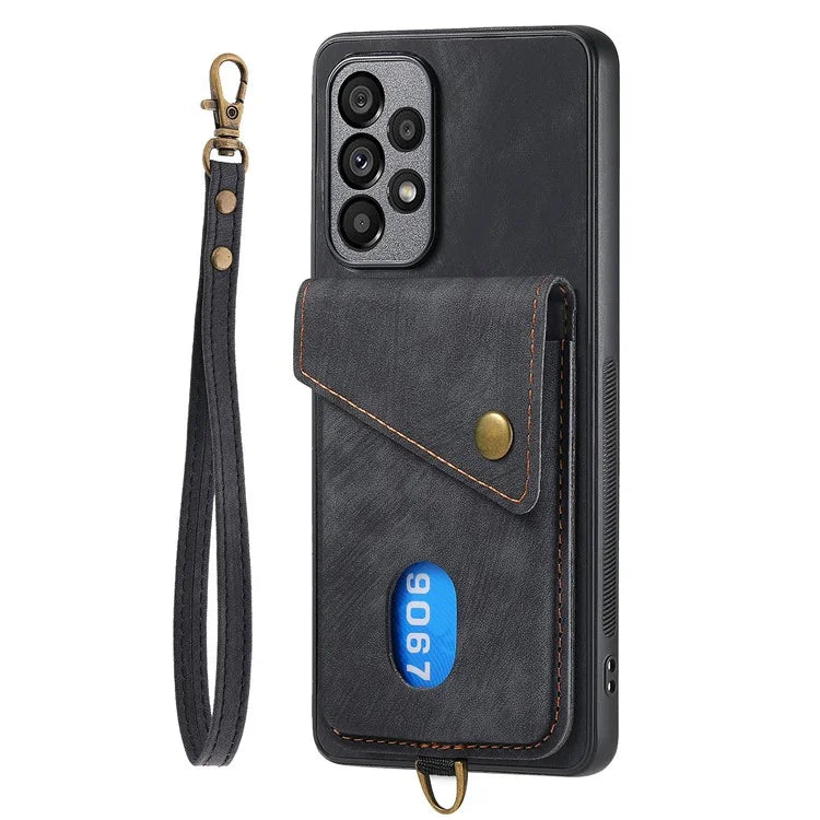 D1 For Samsung Galaxy A53 5G Case with Hand Strap Card Holder Leather+TPU Phone Cover