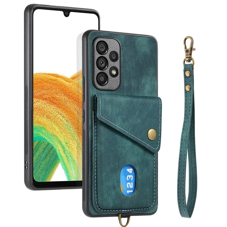 D1 For Samsung Galaxy A53 5G Case with Hand Strap Card Holder Leather+TPU Phone Cover